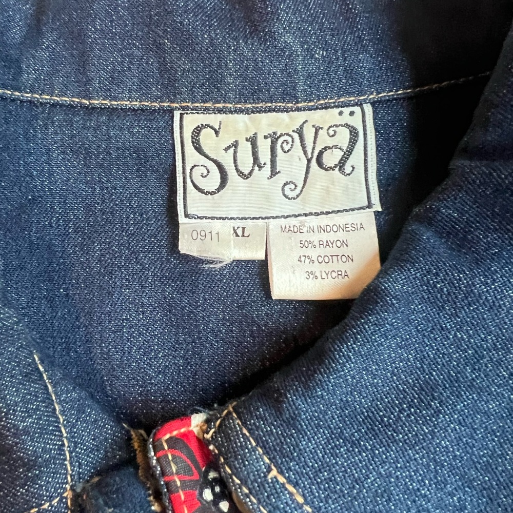 Navy Blue Patchwork Denim Jacket Boho - image 2